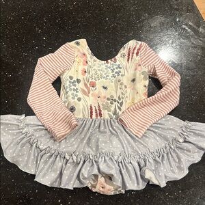 Adorable Cheeky Plum 2T Floral and Striped Long Sleeve Dress